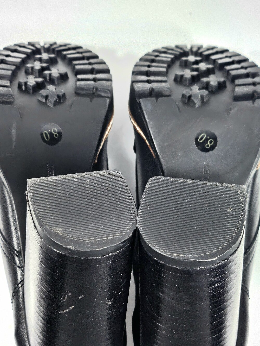 Chelsea & Violet Lexie Black Leather Lace-Up Block Heel Lug Sole Ankle Boot - Picture 16 of 16